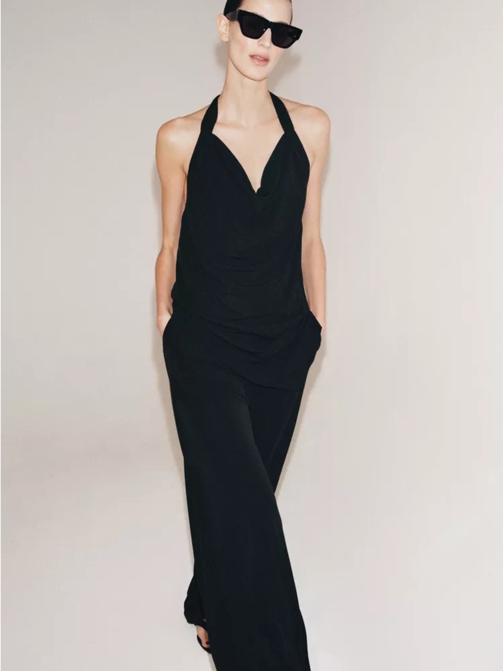 Zara Black Halter Cowl Neck Top